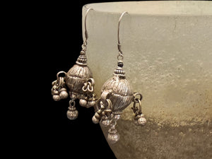 Antique Afghani poppy bud beads as earrings. High grade silver and sterling silver. Height including hooks 7 cm
