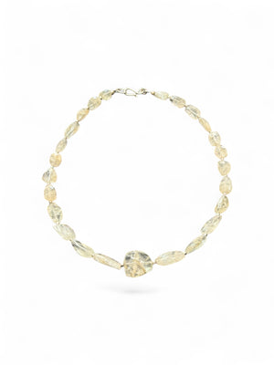 Aquamarine choker. The stones are a pale white-yellow-green and the necklace features silver bead detailing. Sterling silver hook and findings. 40.7 cm length