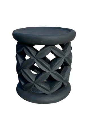 Authentic Bamileke hand carved wood stools. Carved from a single piece of wood. Bamileke people, Cameroon, west Africa. Use as a stool, side table, pedestal or statement piece. Each stool is hand-made and therefore holds variations that make every piece unique. Measurements (approximate): diameter 39 cm, height 41 cm