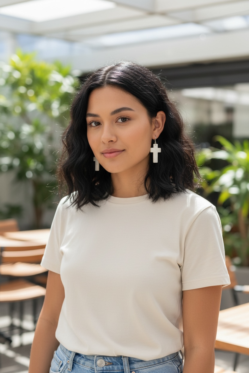 Stylish cross earrings with a southwest vibe. Hand carved cow bone, sterling silver detailing and hooks. Light and easy to wear. Drop including hook 6.5 cm