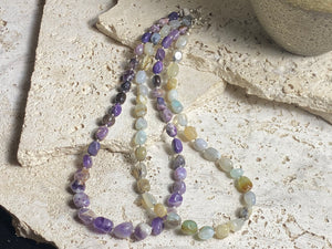 Striking but simple boulder gemstone necklaces with sterling silver bead detailing, finished with a sterling silver hook clasp.