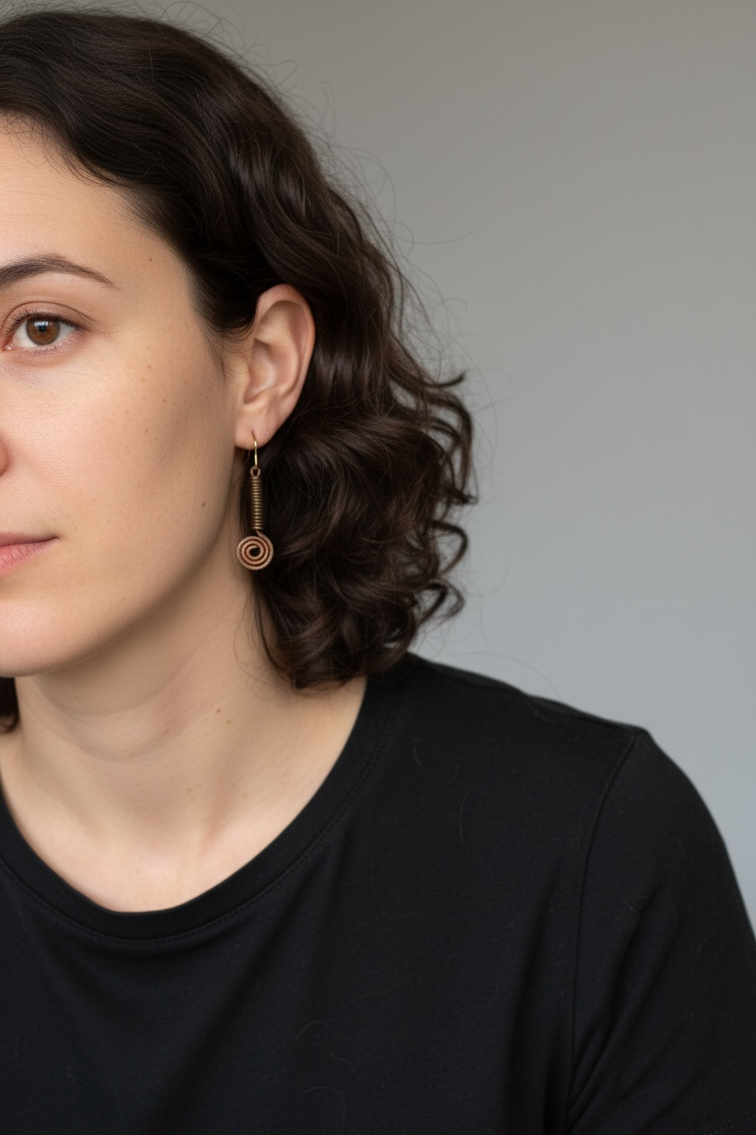 Beautifully organic earrings made from handmade bronze beads from Nagaland and copper. The hooks are made of solid brass. Length 5.5 cm