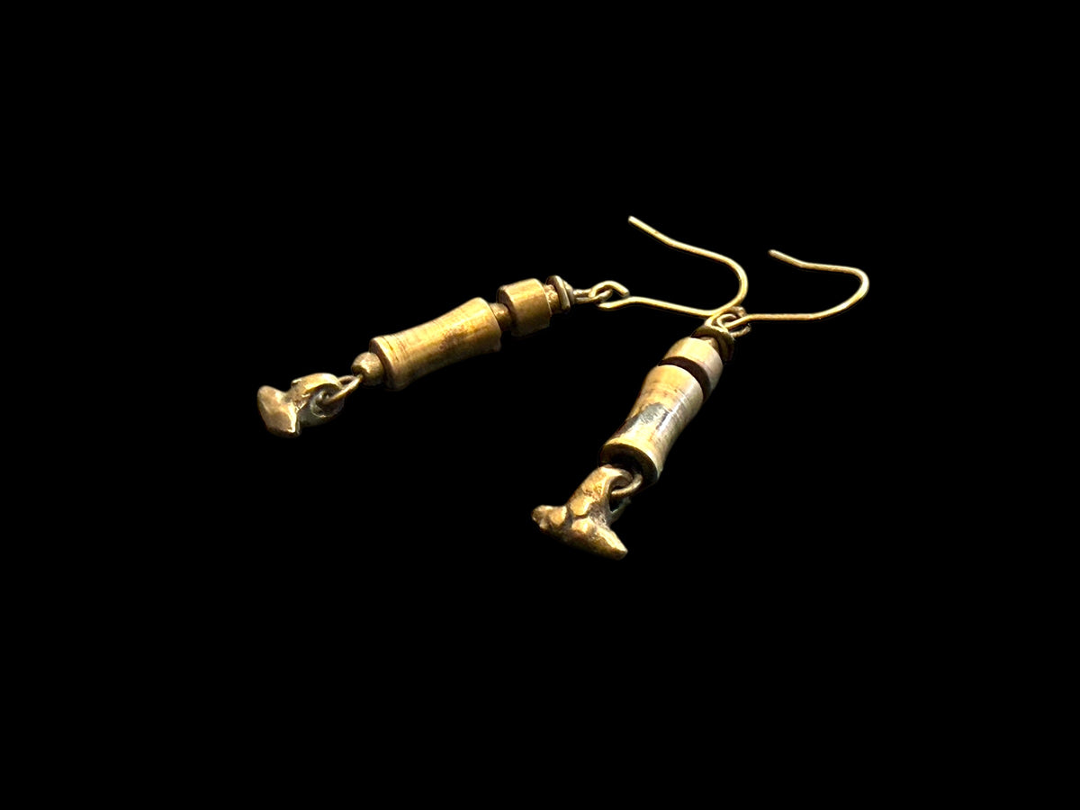 Earrings made from handmade bronze beads from Nagaland. The hooks are made of solid brass. Measurements: length including hook 5 cm