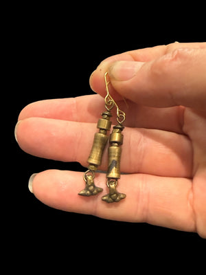 Earrings made from handmade bronze beads from Nagaland. The hooks are made of solid brass. Measurements: length including hook 5 cm