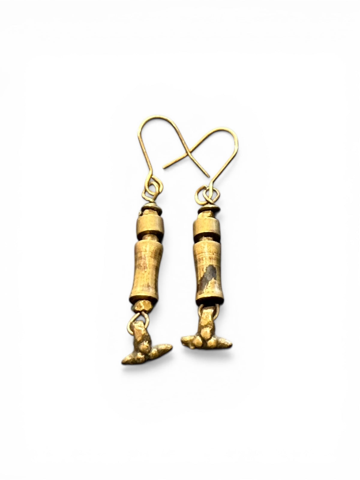Earrings made from handmade bronze beads from Nagaland. The hooks are made of solid brass. Measurements: length including hook 5 cm