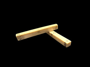 Pair of vintage stick Mah Jong dice, hand carved from deer antler. Northern Vietnam. Measurements: length approximately 7 cm, 6 mm x 8 mm