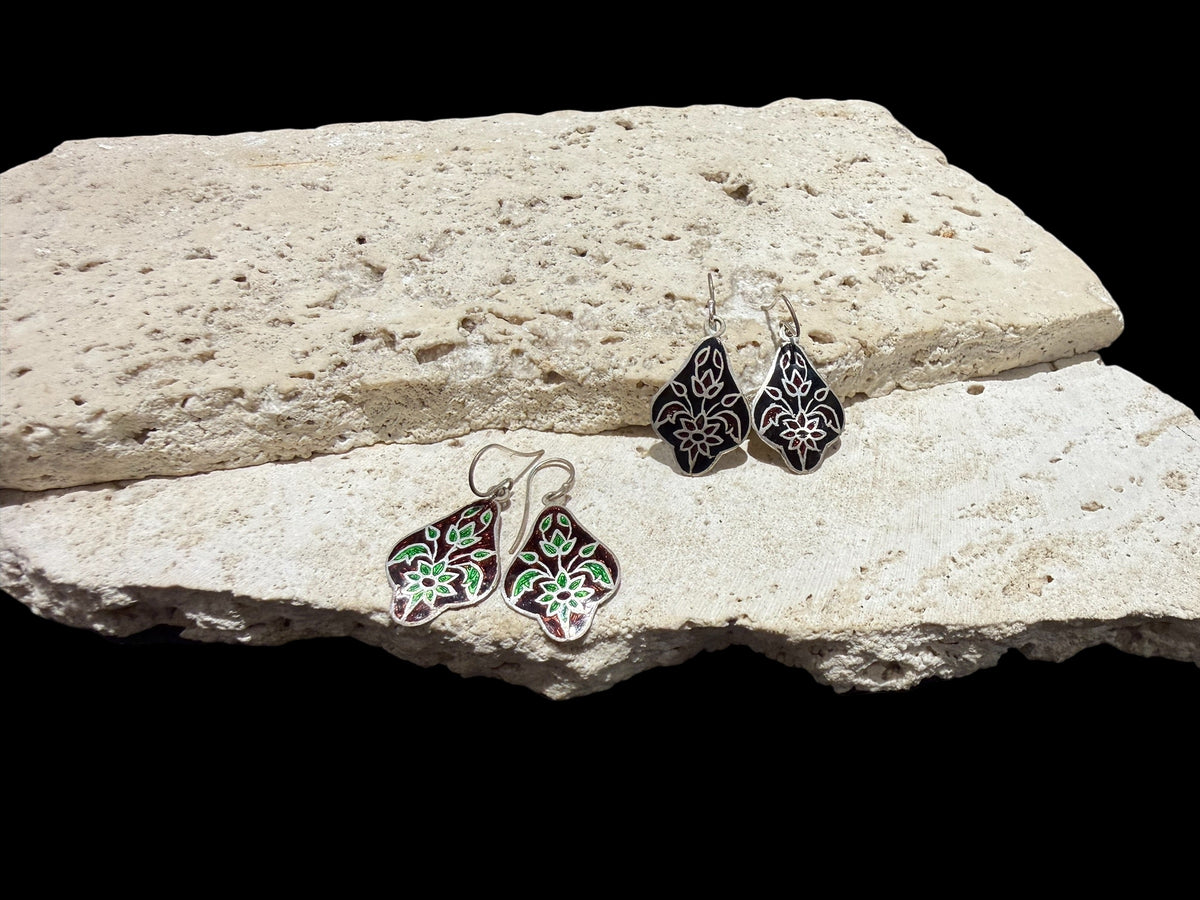 Enamel & sterling silver dangle earrings. Lightweight to wear and very elegant. Length 3.6 cm including hook