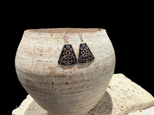 Enamel dangle earrings in shades of light/dark bronze and black/brown over sterling silver. Lightweight and easy to wear, sterling silver hooks. Length
3.2 cm including hook