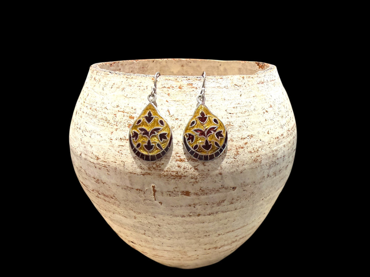 Enamel & sterling silver dangle earrings. Lightweight to wear and very elegant. Length 3.7 cm including hook