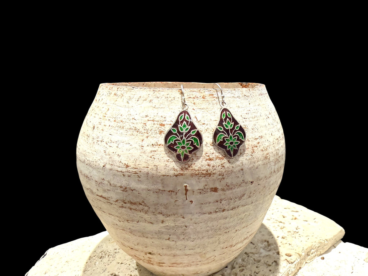 Enamel & sterling silver dangle earrings. Lightweight to wear and very elegant. Length 3.6 cm including hook