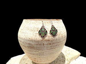 Enamel & sterling silver dangle earrings. Lightweight to wear and very elegant. Length 3.6 cm including hook