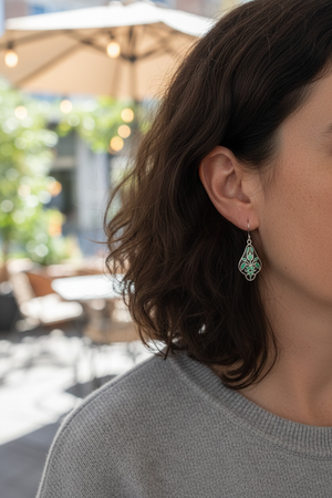 Enamel & sterling silver dangle earrings. Lightweight to wear and very elegant. Length 3.6 cm including hook