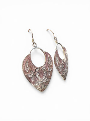 Large pink enamel & sterling silver dangle earrings. Lightweight to wear. Length 4.8 cm including hook