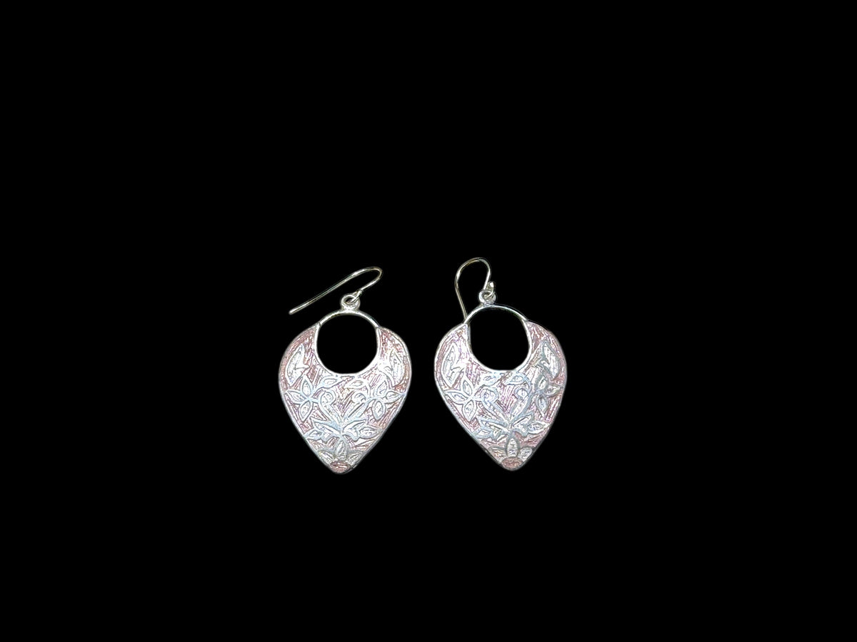 Large pink enamel & sterling silver dangle earrings. Lightweight to wear. Length 4.8 cm including hook