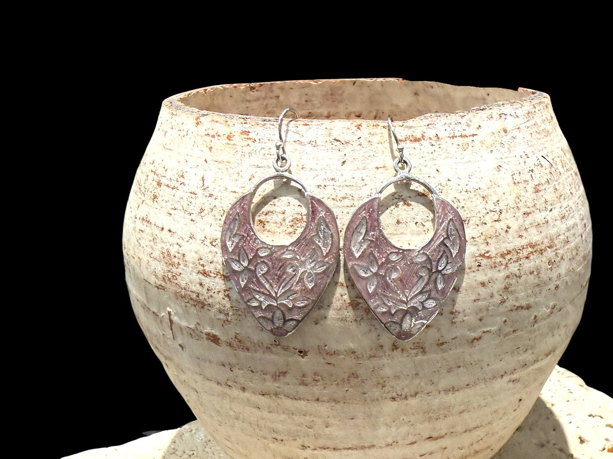 Large pink enamel & sterling silver dangle earrings. Lightweight to wear. Length 4.8 cm including hook