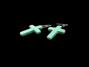 Our large crucifix, southwest style earrings are made from dyed howlite stone and handmade sterling silver rosette hooks.  Height including hook 6 cm