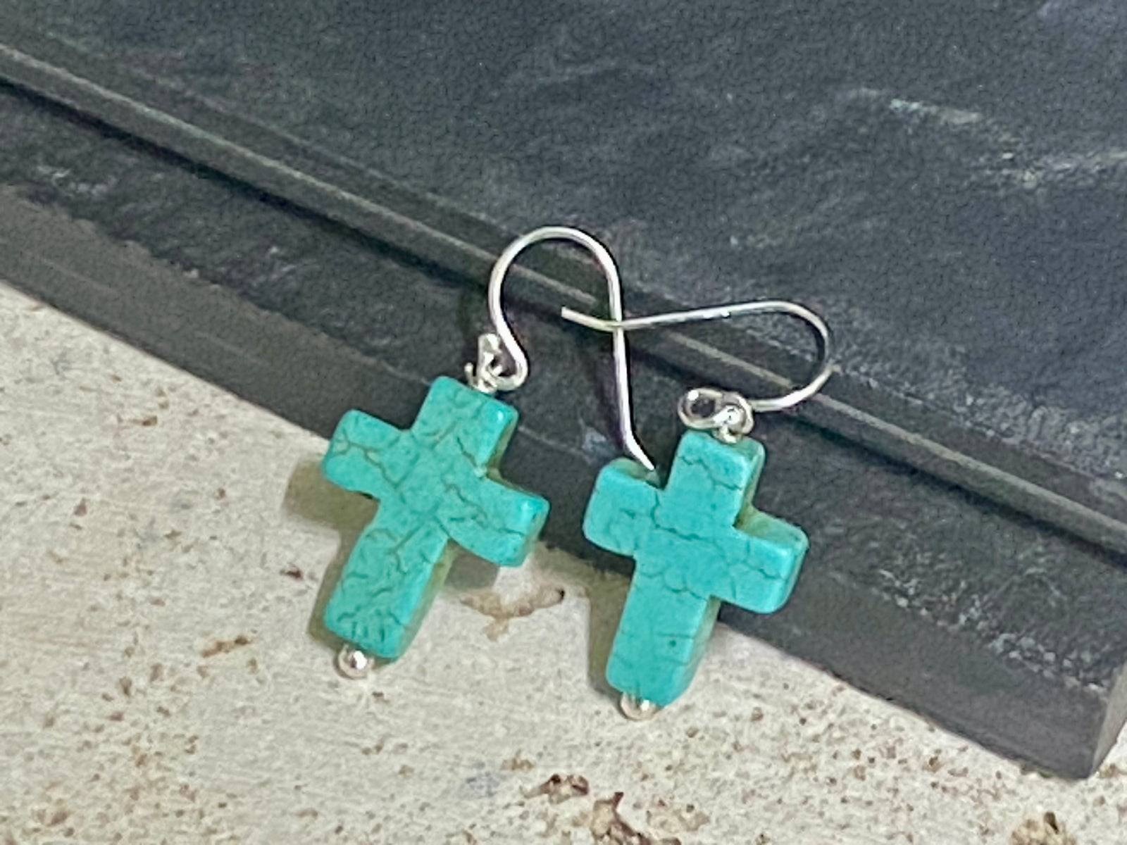 Blue Cross Silver Earrings