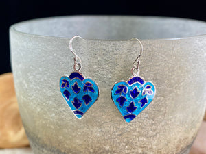Beautiful hand crafted enamel and sterling silver dangle leaf shape earrings. Height including hook 3.5 cm