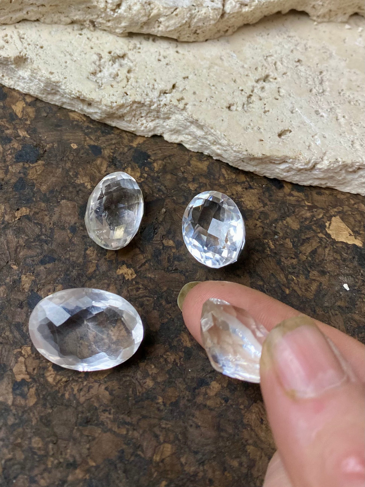 Natural rock crystals facet cut into gems of the highest quality and clarity. Approximately 1.5 - 2.5 cm length