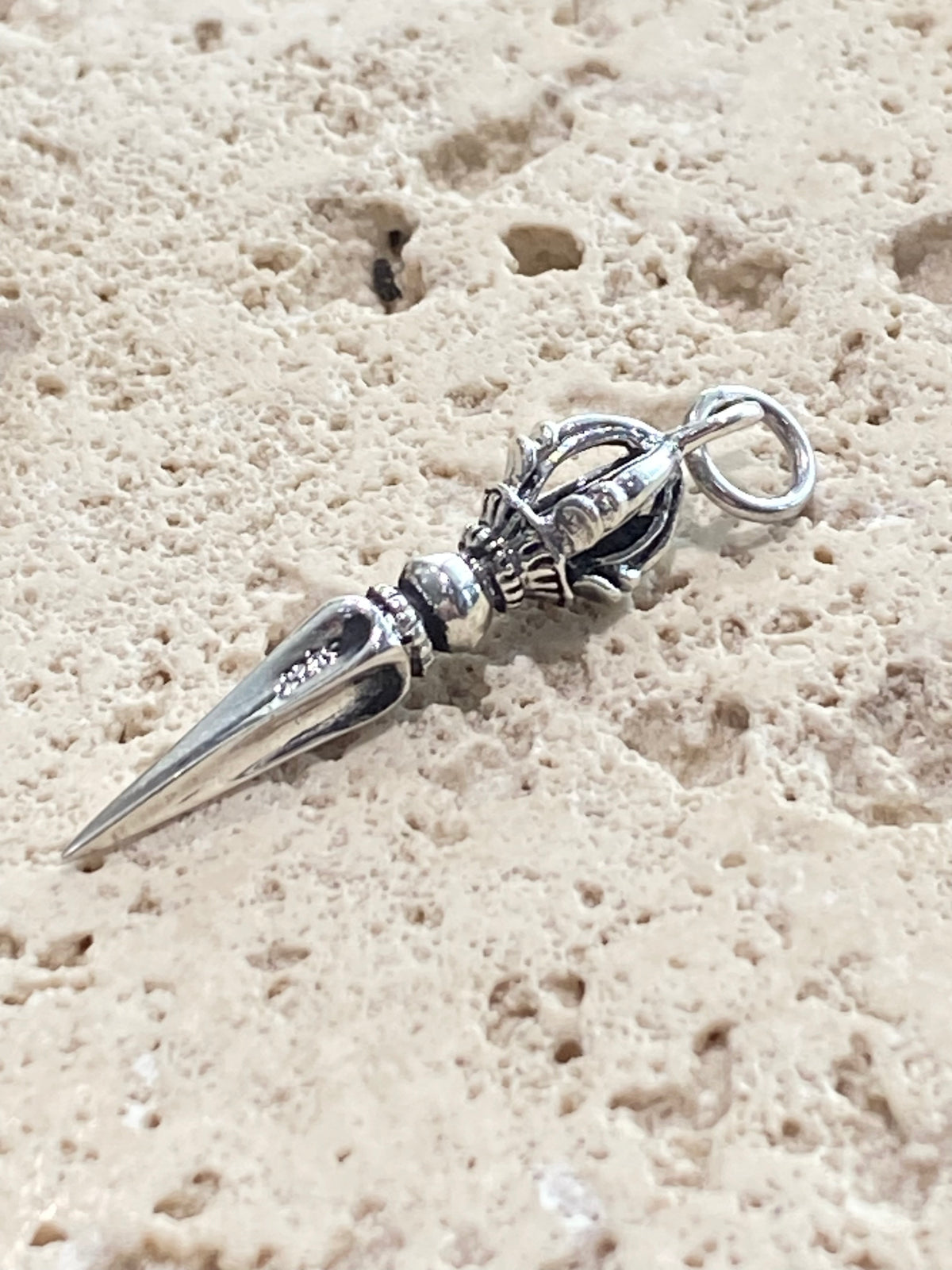 Sterling silver phurpa pendant, a potent symbols of Buddhism. Protective, grounding. Length 3.6 cm