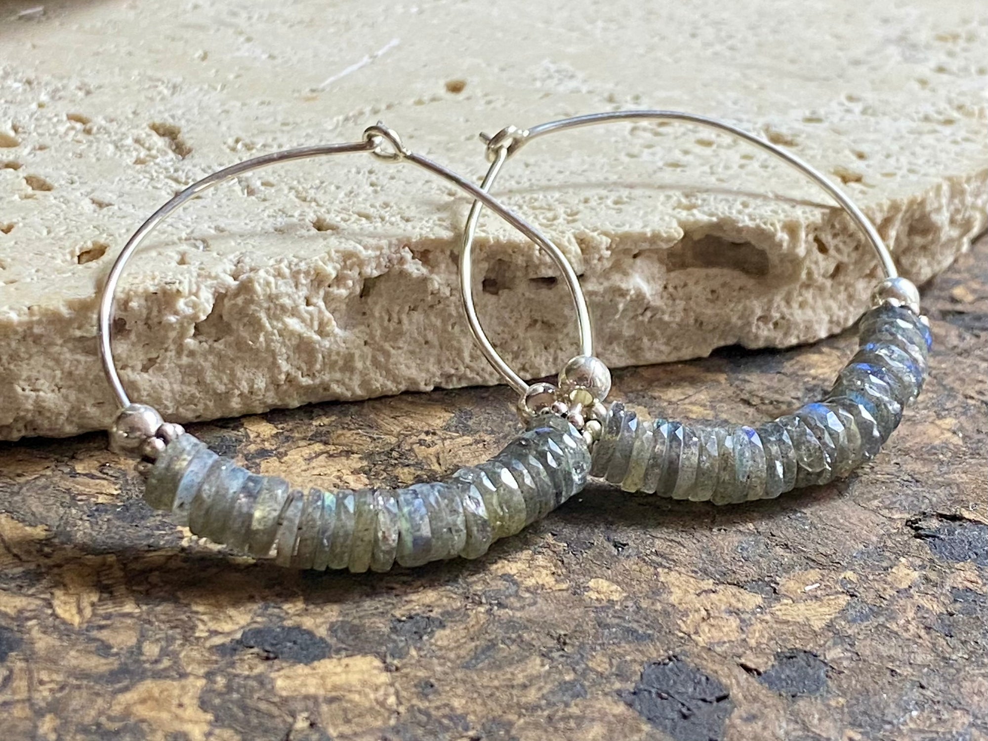 Labradorite Silver Hoop Earrings