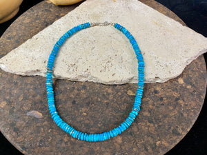 Heshi cut deep blue Arizona turquoise finished with sterling silver. length 44 cm