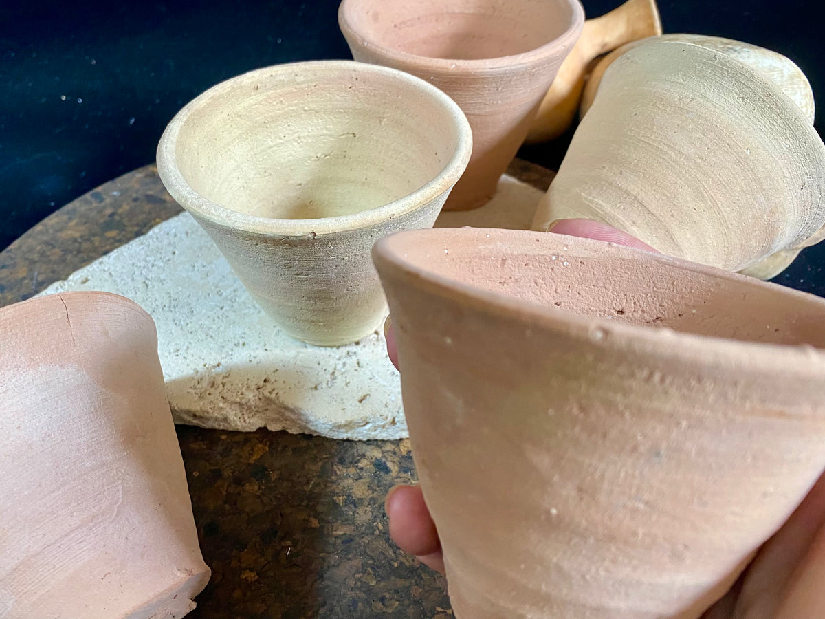 Traditional Indian chai cups made from unglazed terracotta, called a Kullad. As well as tea cups, they make beautiful offering bowls, are perfect for holding incense sticks or tea lights. They can also be used as small decorative pots for plants. Set of ten, priced at $3 per cup. Height 6.5 cm height