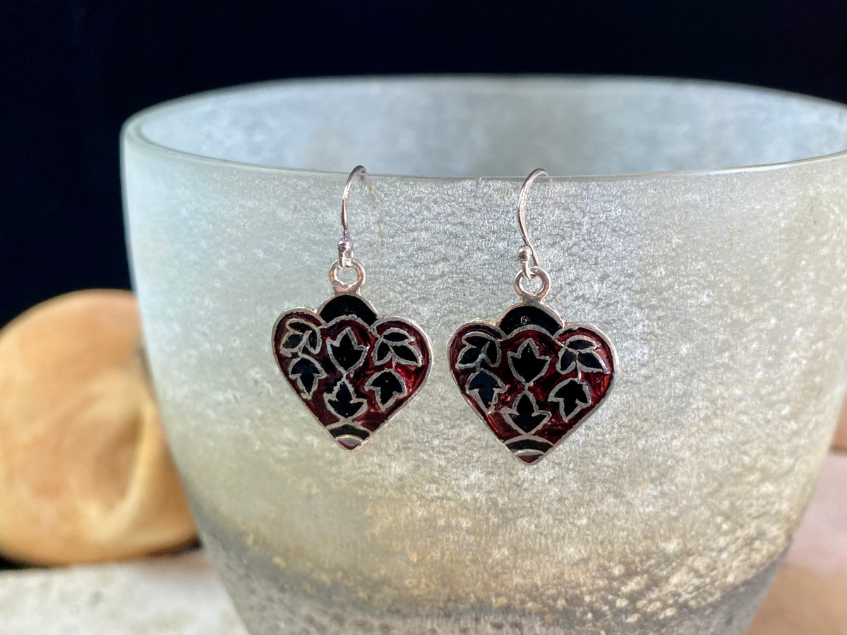 Beautiful hand crafted enamel and sterling silver dangle leaf shape earrings. Height including hook 3.5 cm