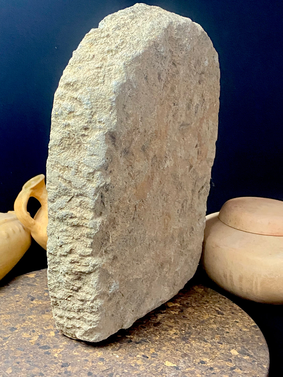 Antique Indian village carving, most likely tribal Bhastar or Kondi. This stele relief carving depicts a very rudimentary image of Shiva, identified by his trident. A village artefact collected from Orissa province, this type of statue would guard the road into and out of the village, enclosed in a small shrine. Height 29.5 cm x width 23 cm x depth 7 cm