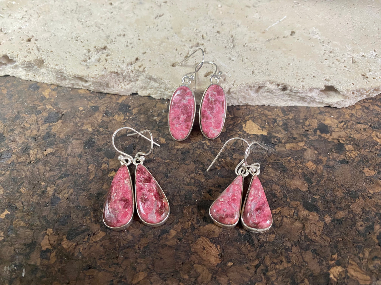 Thulite stone earrings. Our earringspairs feature perfectly matched stones set in sterling silver bezels. Finished with sterling silver hooks.