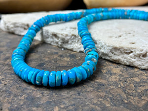 Heshi cut deep blue Arizona turquoise finished with sterling silver. length 44 cm