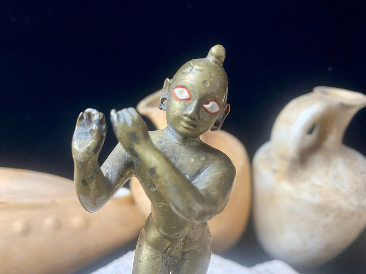 Vintage Brass Krishna Statue
