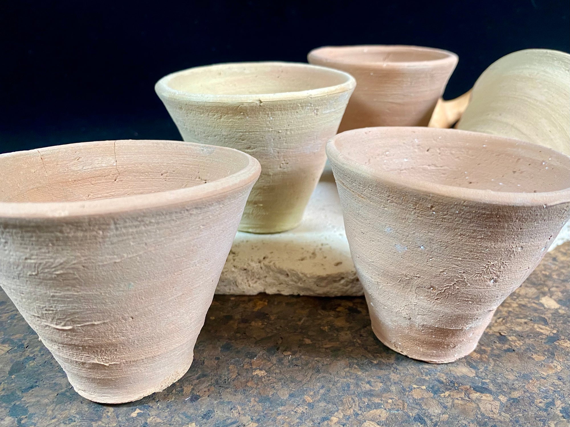 Traditional Indian chai cups made from unglazed terracotta, called a Kullad. As well as tea cups, they make beautiful offering bowls, are perfect for holding incense sticks or tea lights. They can also be used as small decorative pots for plants. Set of ten, priced at $3 per cup. Height 6.5 cm height