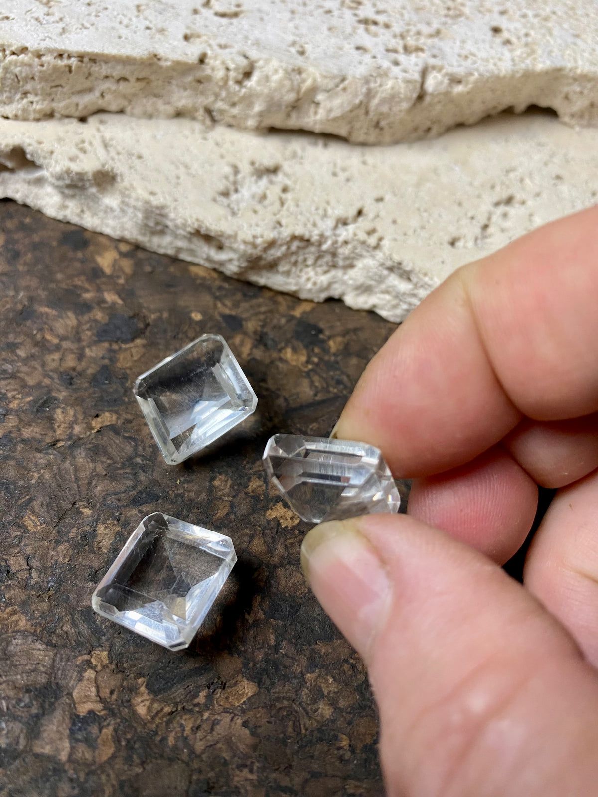 Natural rock crystals facet cut into gems of the highest quality and clarity. Approximately 1.5 - 2.5 cm length