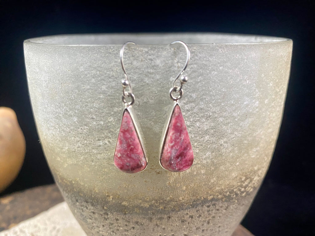 Natural Thulite hot Sterling Silver Dangle Heart Earrings