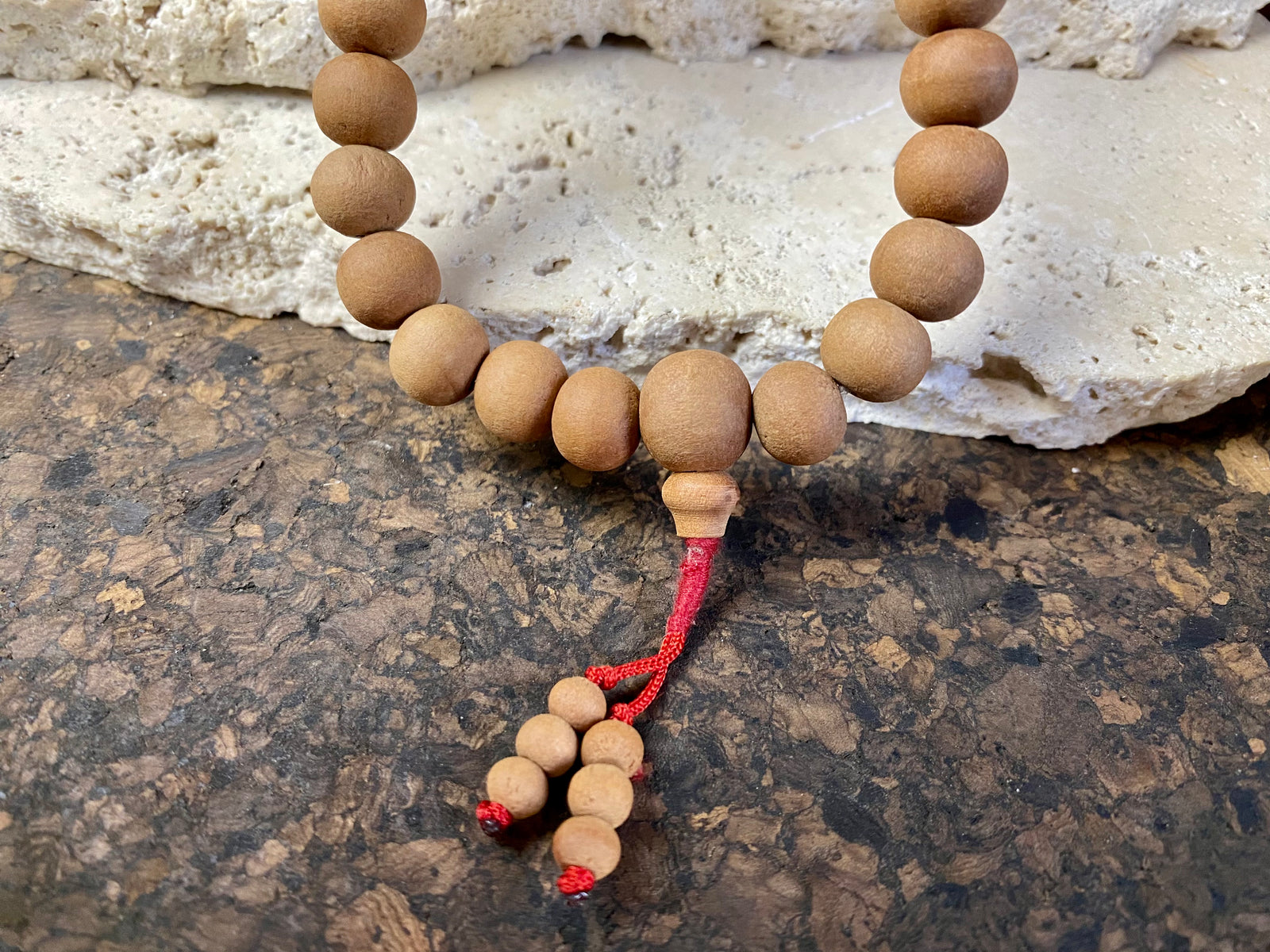 Women or men’s Buddhist mala necklace. Natural sandalwood, 108 beads. Total length 96 cm. Sandalwood beads are 8 mm diameter