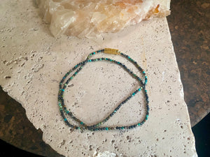 Natural chrysocolla bead necklace. Brass screw clasp. Length 37 cm