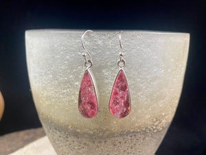 Thulite stone earrings. Our earringspairs feature perfectly matched stones set in sterling silver bezels. Finished with sterling silver hooks.
