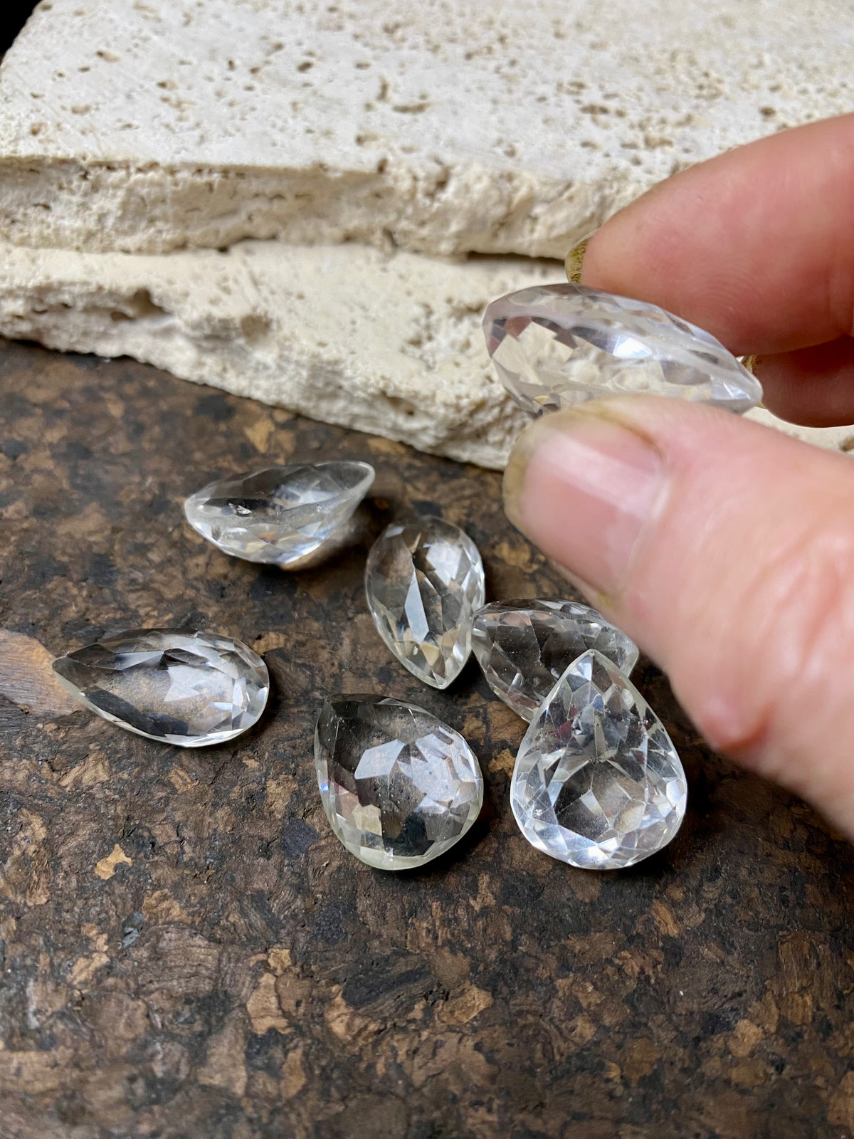 Natural rock crystals facet cut into gems of the highest quality and clarity. Approximately 1.5 - 2.5 cm length