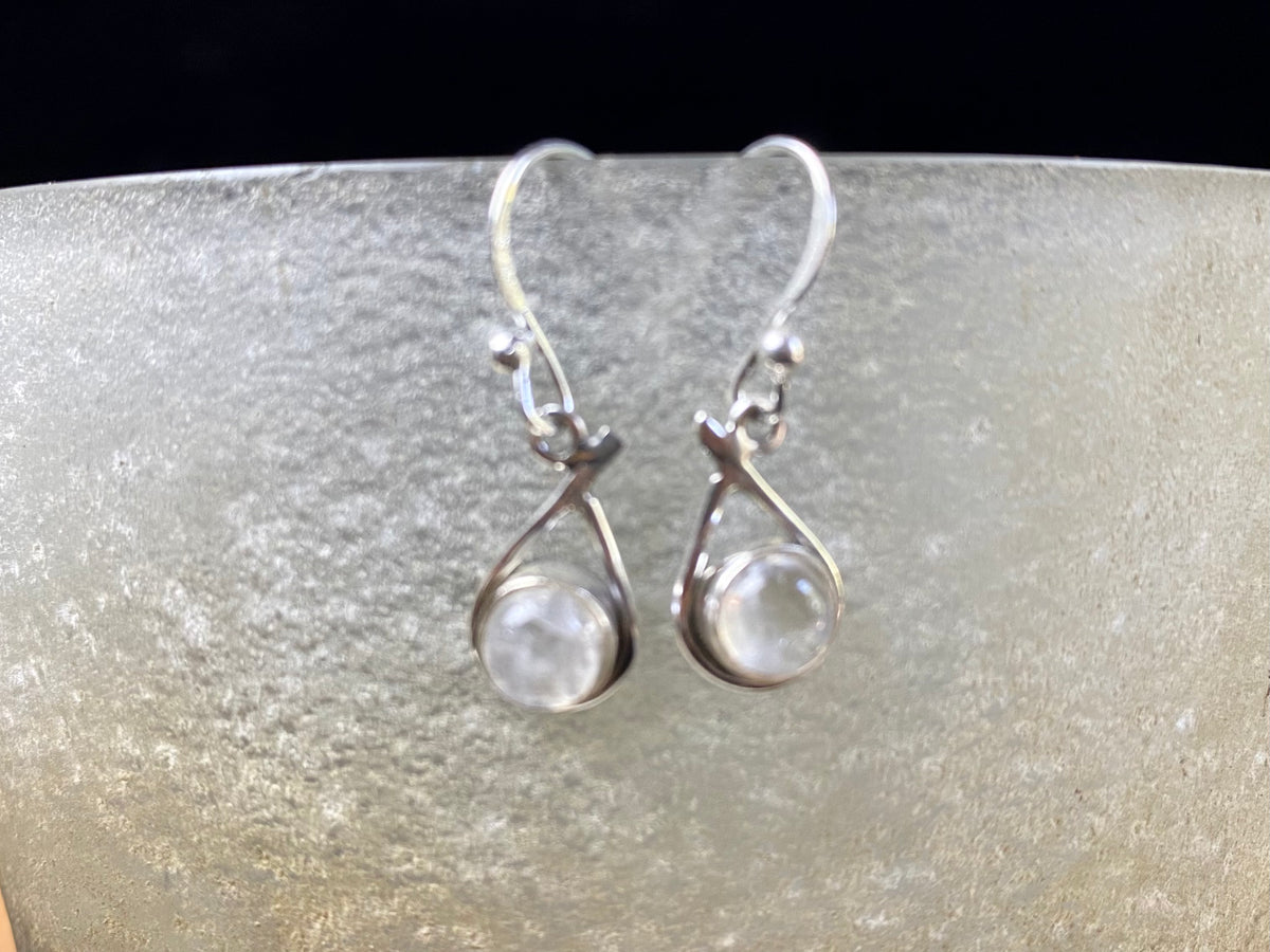 Simply elegant earrings with a difference. Sterling silver hooks complete the look. Our earrings are open-backed to allow the natural light of the cabochon stones to show through. Length including hook 2.7 cm
