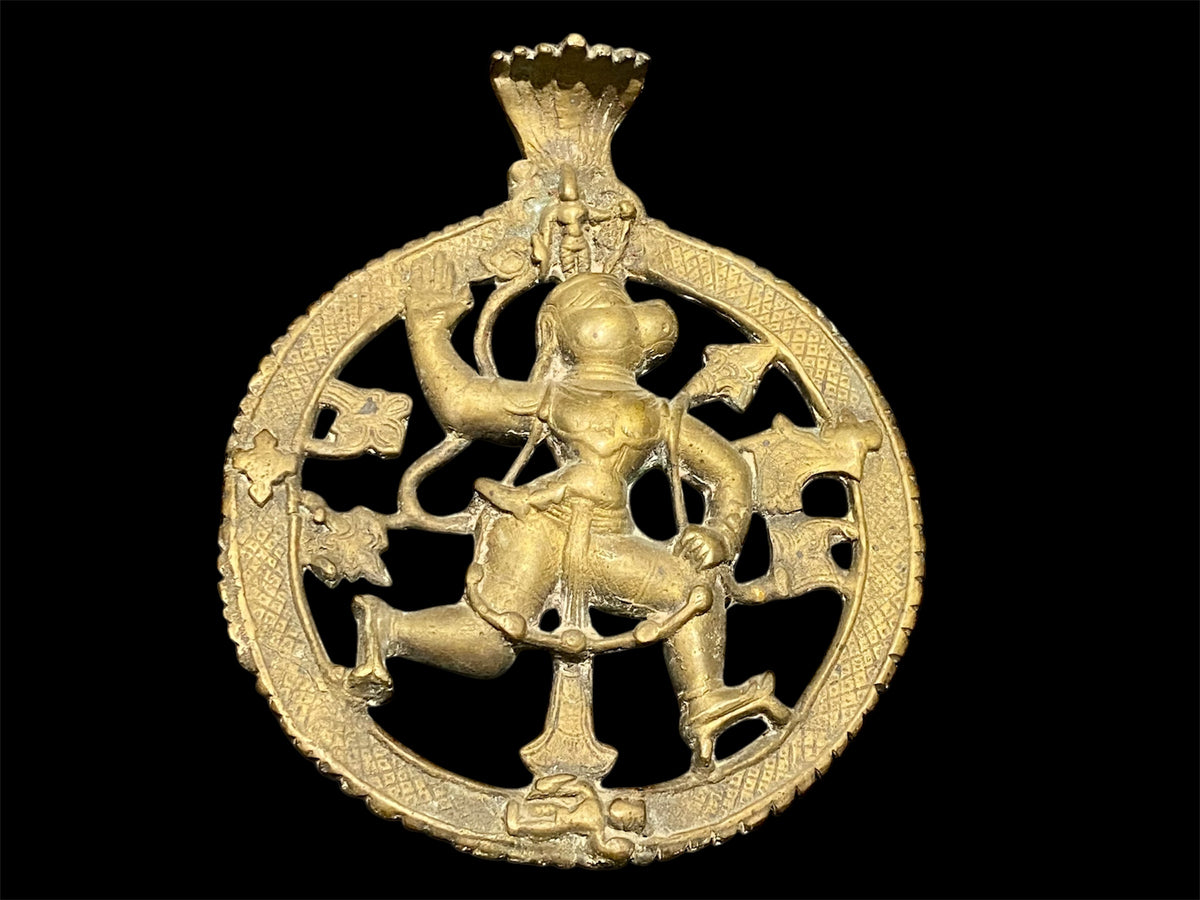 Very large and rare Hanuman pectoral plaque, worn by Hanuman devotees in the south of India. Early 20th century, height 19 cm, width 16.5 cm