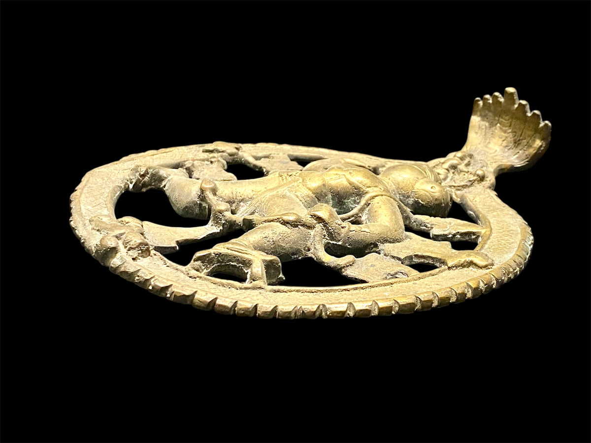 Very large and rare Hanuman pectoral plaque, worn by Hanuman devotees in the south of India. Early 20th century, height 19 cm, width 16.5 cm