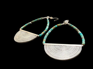 Heshi-cut Hubei turquoise and vintage silver. Sterling silver hooks. Our statement earrings are tribally inspired and very different. Length 8.5 cm, width 5 cm