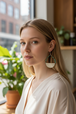 Heshi-cut Hubei turquoise and vintage silver. Sterling silver hooks. Our statement earrings are tribally inspired and very different. Length 8.5 cm, width 5 cm