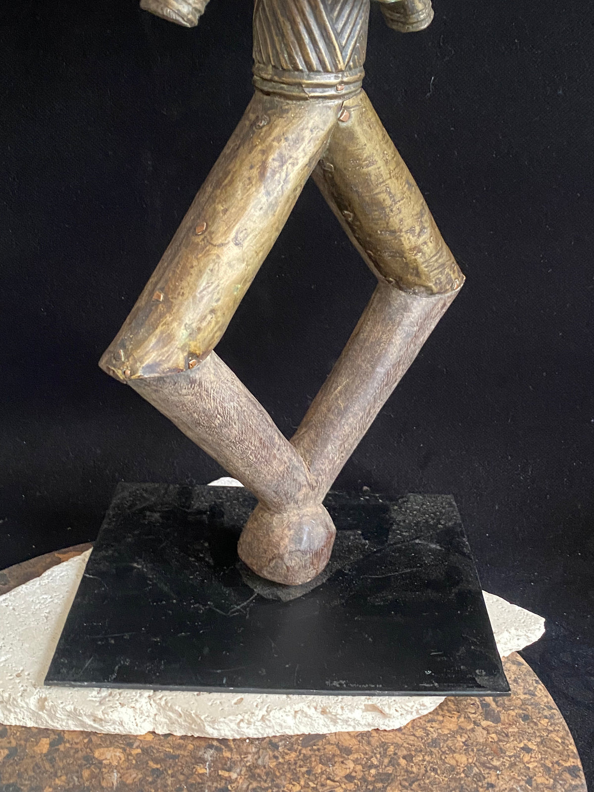 Mbulu-ngulu or funerary reliquary protective figure. Kota people, Gabon, West Africa. Mid to late 20th century. Wood with copper and brass decorative overlay. Height 54 cm, width at widest point 30 cm.