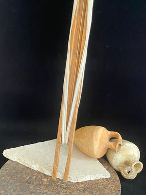 This unusual item is used to mend fishing nets. It is a very long, hand carved wood "needle" or shuttle with string or rope looped over it. If you're looking for unusual homewares or decorative items with a difference, or even a prop for a photo shoot, play or film set, this is it. Length 69 cm, width 4.5 cm