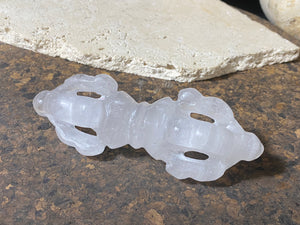Hand carved dorje, also known as a vajra. Carved from a solid piece of Himalayan rock crystal (quartz).