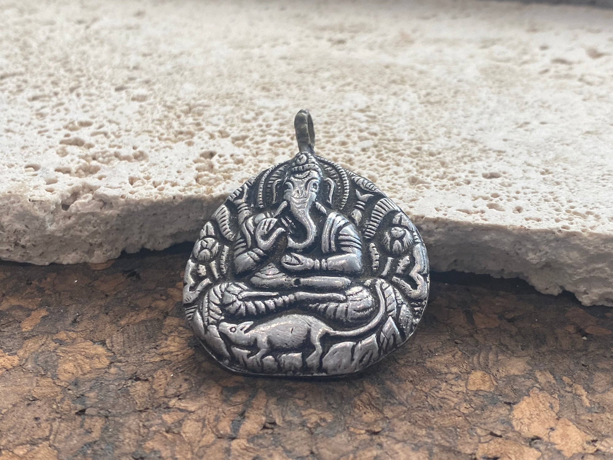 Lightweight non silver pendant or hanging plaque of Ganesh, 5 cm height