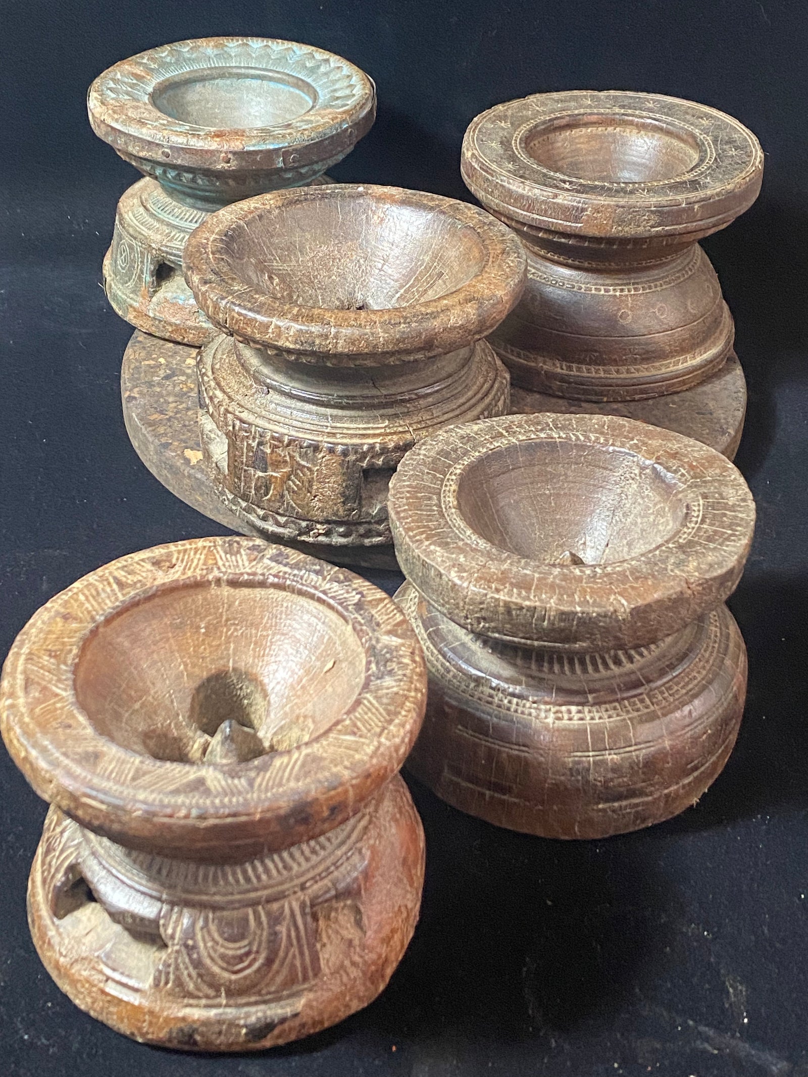 Antique Carved Wood Seeders As Candlesticks