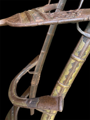 Antique camel saddle, Rajasthan, India. Early 20th century. Brass and Iron over hardwood.
